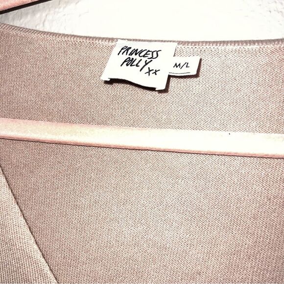 Princess Polly Kora Tan Knit Balloon Sleeve Tie Front Crop Top Size M/L - Picture 3 of 3